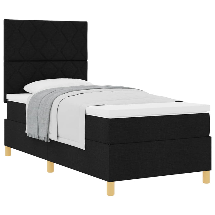 Pat cu arcuri cu headboard Negru 90 x 190 cm țesătură WALTI