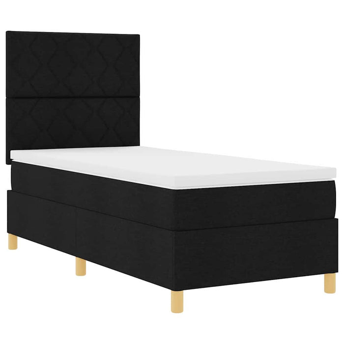 Pat cu arcuri cu headboard Negru 90 x 200 cm țesătură WALTI