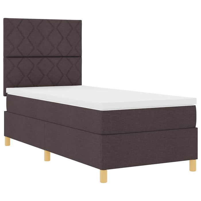 Pat cu arcuri cu headboard Maro închis 90 x 200 cm țesătură WALTI