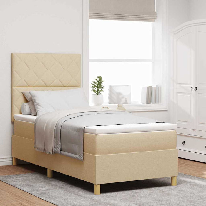 Pat cu arcuri cu headboard Crem 90 x 200 cm țesătură WALTI