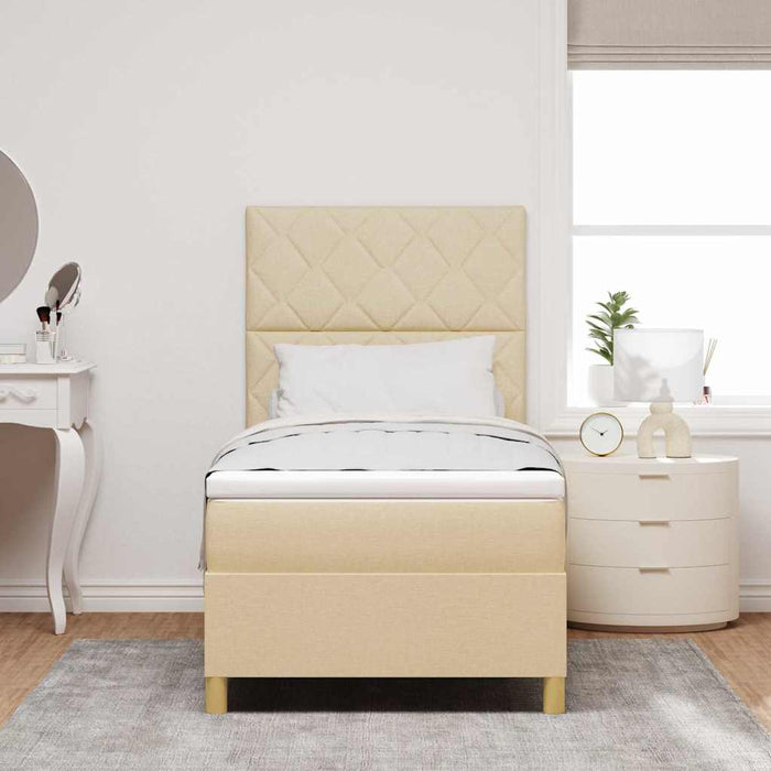 Pat cu arcuri cu headboard Crem 90 x 200 cm țesătură WALTI