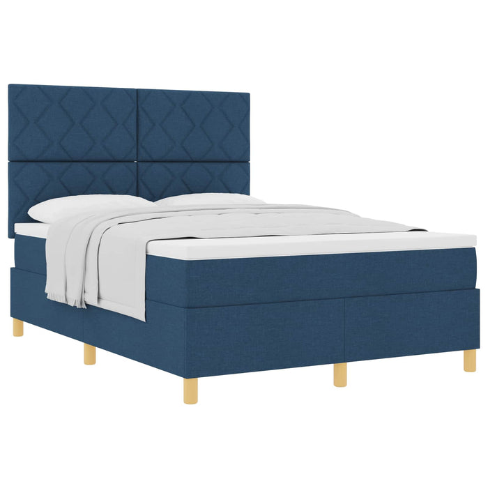 Pat cu arcuri cu headboard albastru 140 x 190 cm țesătură - WALTI WALTI