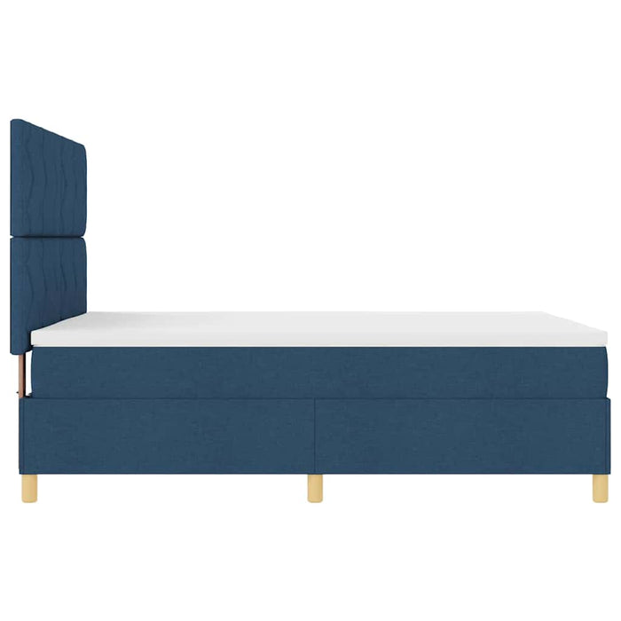 Pat cu arcuri cu headboard albastru 140 x 190 cm țesătură - WALTI WALTI