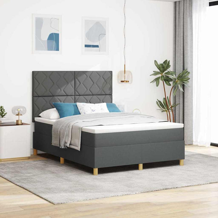 Pat cu arcuri cu headboard Gri închis 140 x 200 cm țesătură WALTI