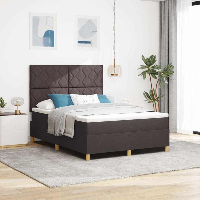 Pat cu arcuri cu headboard Maro închis 140 x 200 cm țesătură WALTI