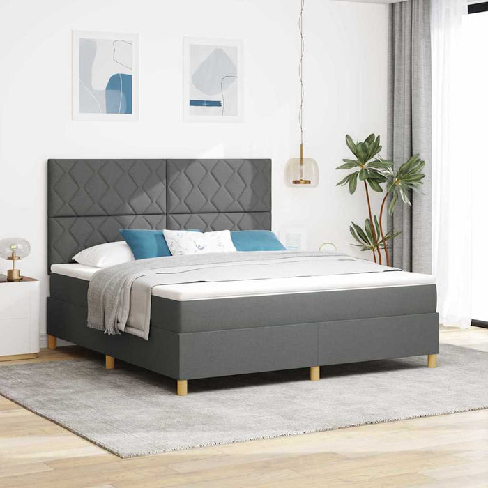 Pat cu arcuri cu headboard Gri închis 180 x 200 cm țesătură - WALTI WALTI