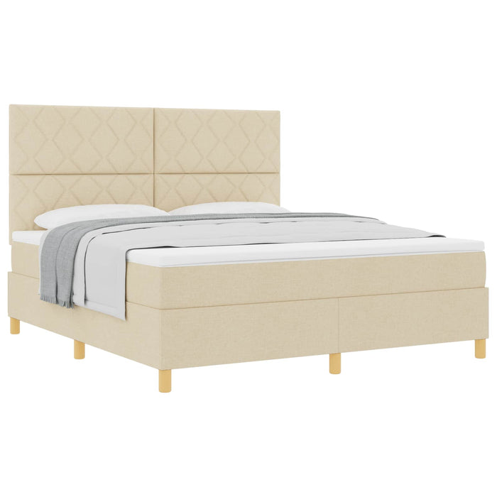 Pat cu arcuri cu headboard Crem 180 x 200 cm țesătură - WALTI WALTI