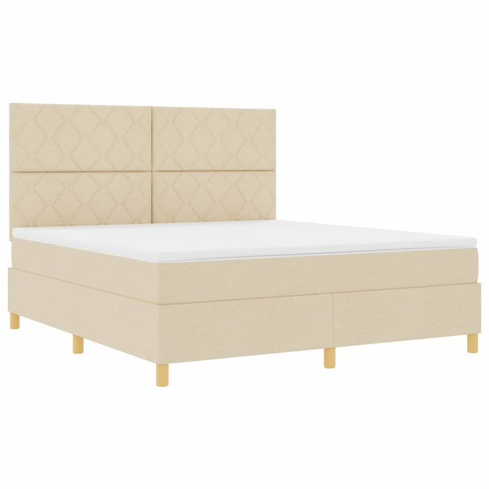 Pat cu arcuri cu headboard Crem 180 x 200 cm țesătură - WALTI WALTI