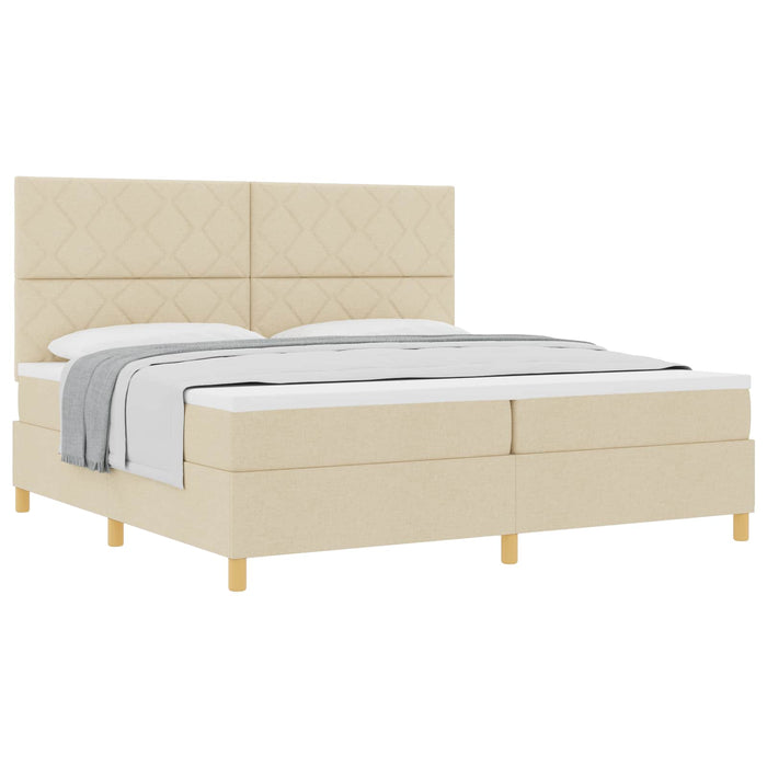 Pat cu arcuri cu saltea cu headboard Crem 200 x 200 cm țesătură - WALTI WALTI