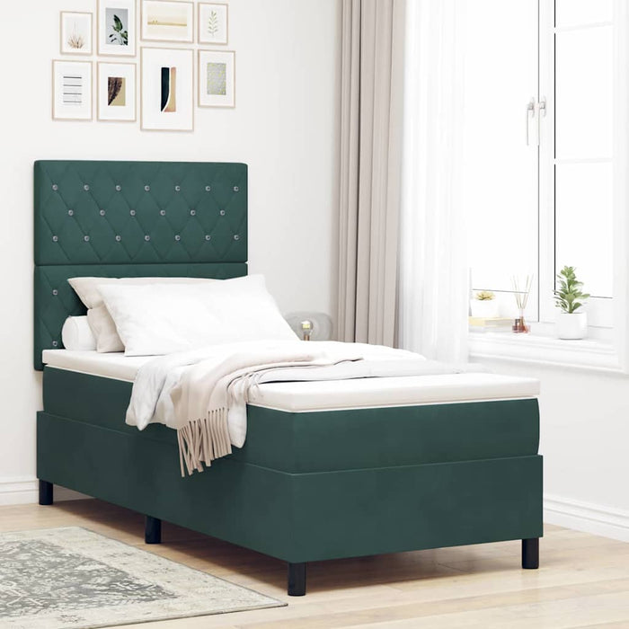 Pat cu arcuri cu saltea Verde închis 90 x 190 cm Catifea WALTI