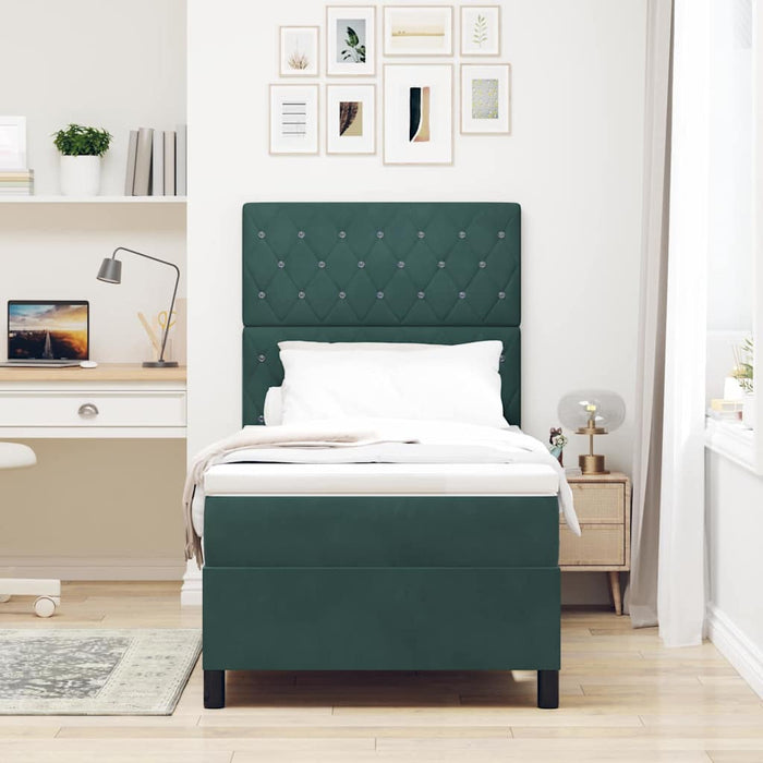 Pat cu arcuri cu saltea Verde închis 90 x 190 cm Catifea WALTI