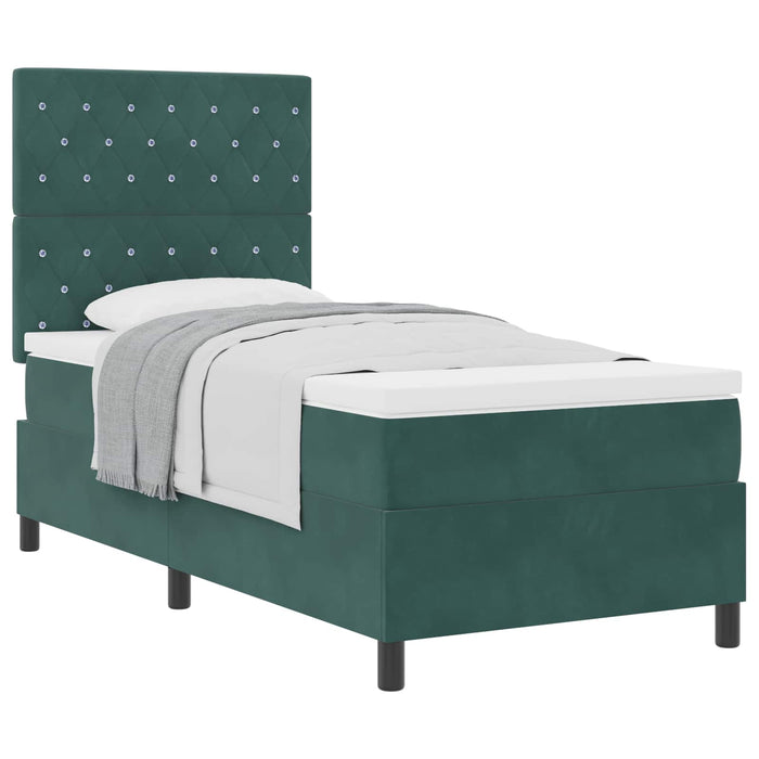 Pat cu arcuri cu saltea Verde închis 90 x 190 cm Catifea WALTI