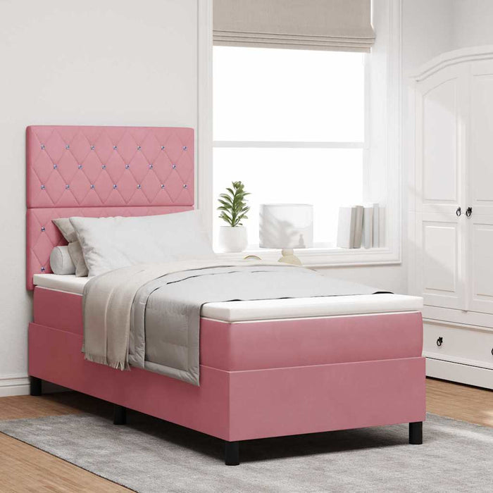 Pat cu arcuri cu saltea cu headboard Roz 90 x 200 cm țesătură - WALTI WALTI