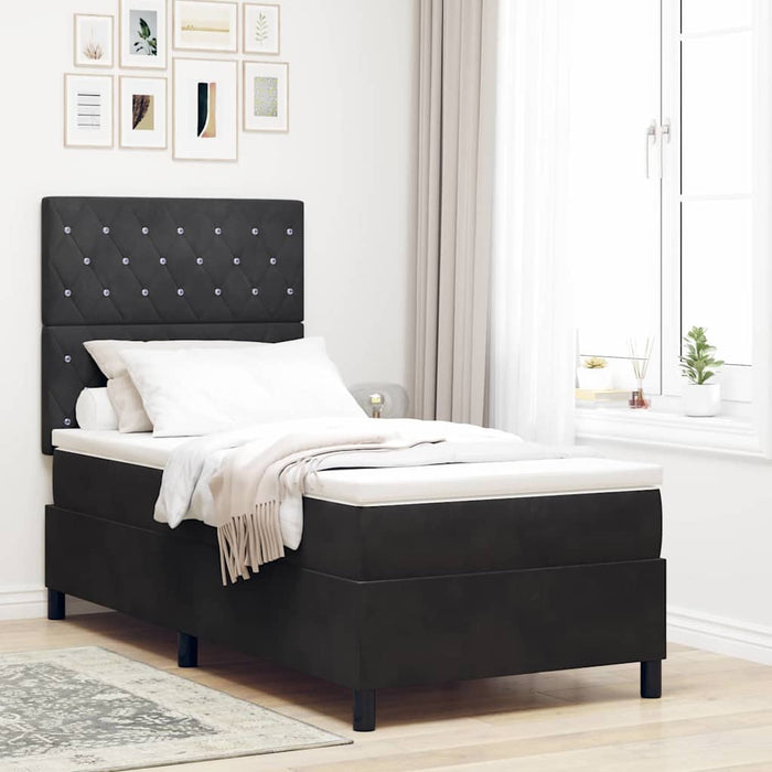 Pat cu arcuri cu saltea cu headboard Negru 100 x 200 cm Catifea WALTI