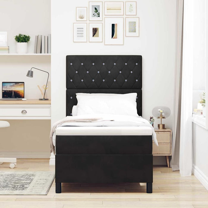 Pat cu arcuri cu saltea cu headboard Negru 100 x 200 cm Catifea WALTI