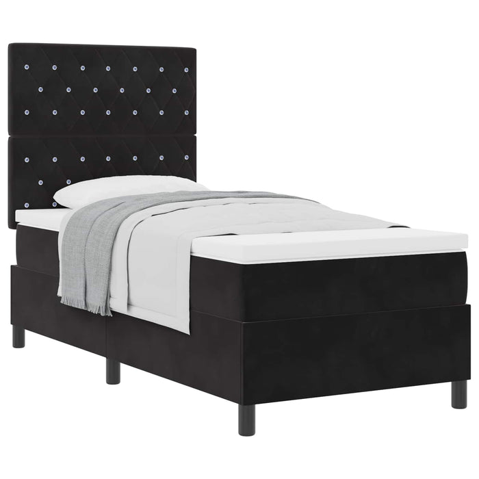 Pat cu arcuri cu saltea cu headboard Negru 100 x 200 cm Catifea WALTI