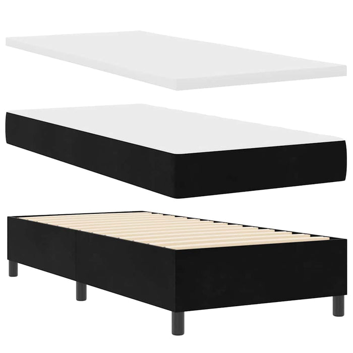 Pat cu arcuri cu saltea cu headboard Negru 100 x 200 cm Catifea WALTI