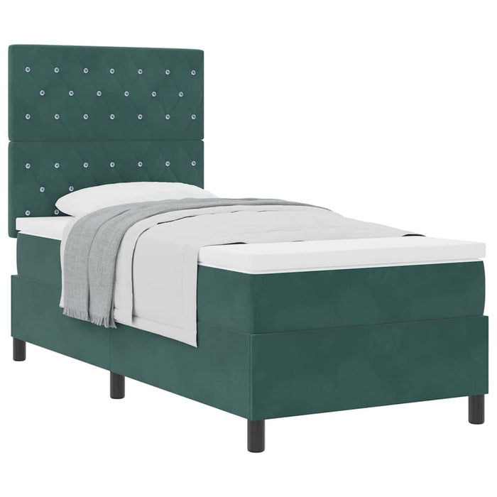 Pat cu arcuri cu saltea Verde închis 100 x 200 cm Catifea - WALTI WALTI