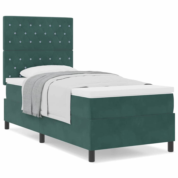 Pat cu arcuri cu saltea Verde închis 100 x 200 cm Catifea - WALTI WALTI