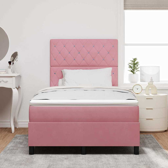 Pat cu arcuri cu saltea cu headboard Roz 120 x 190 cm Catifea WALTI