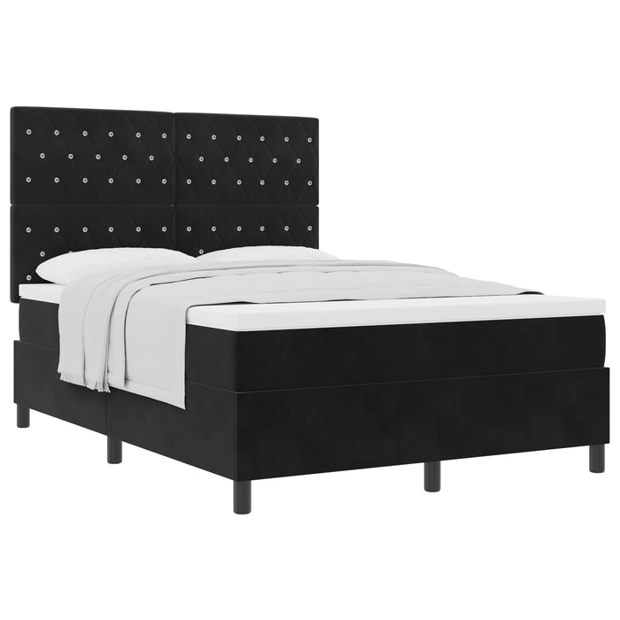 Pat cu arcuri cu saltea cu headboard Negru 140 x 190 cm Catifea - WALTI WALTI