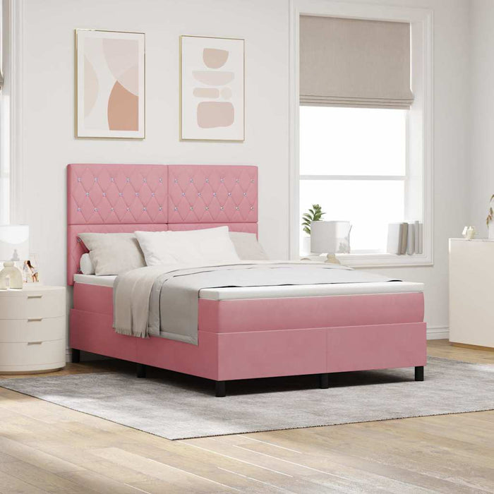 Pat cu arcuri cu saltea cu headboard Roz 140 x 200 cm Catifea WALTI