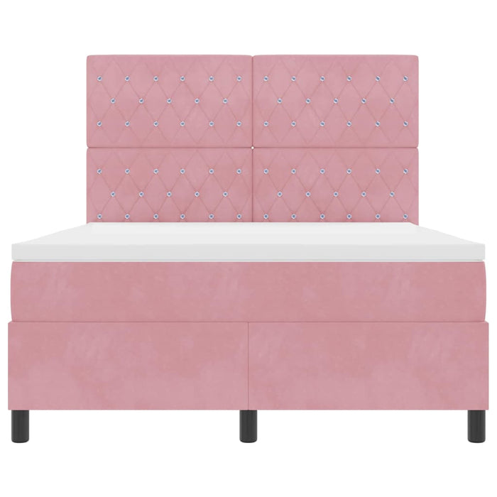 Pat cu arcuri cu saltea cu headboard Roz 140 x 200 cm Catifea WALTI