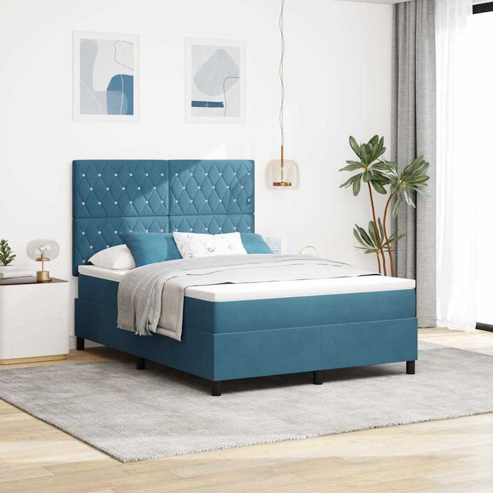 Pat cu arcuri cu saltea Albastru închis 160 x 200 cm Catifea WALTI