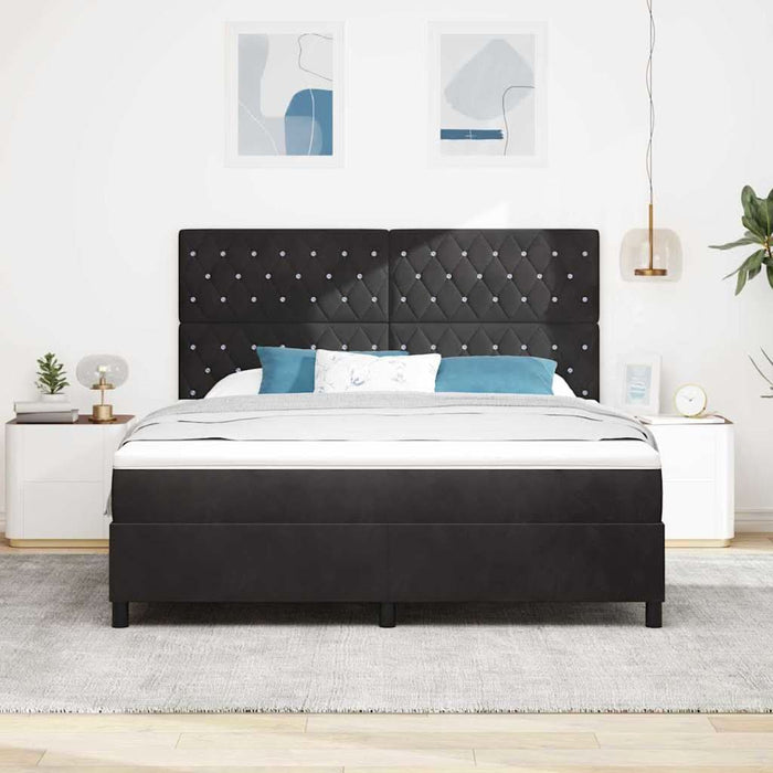 Pat cu arcuri cu saltea cu headboard Negru 180 x 200 cm Catifea WALTI