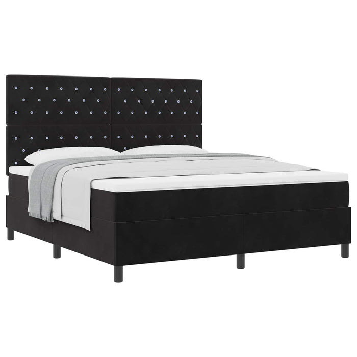 Pat cu arcuri cu saltea cu headboard Negru 180 x 200 cm Catifea WALTI