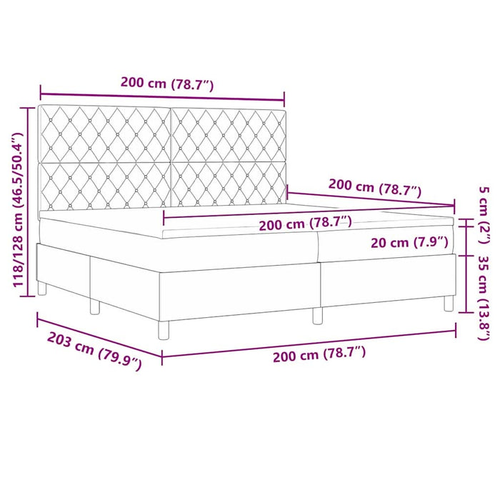 Pat cu arcuri cu saltea Gri închis 200 x 200 cm Catifea WALTI