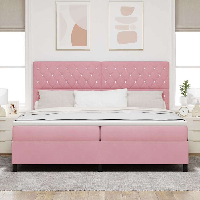 Pat cu arcuri cu saltea cu headboard Roz 200 x 200 cm Catifea WALTI