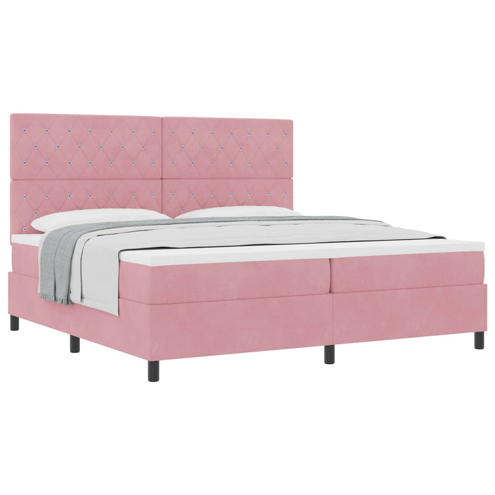 Pat cu arcuri cu saltea cu headboard Roz 200 x 200 cm Catifea WALTI