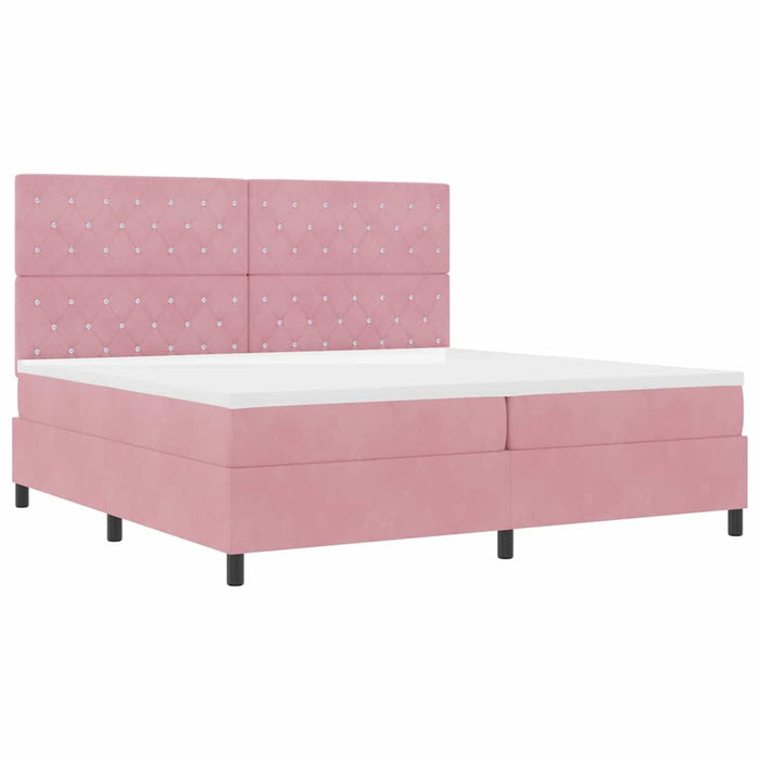 Pat cu arcuri cu saltea cu headboard Roz 200 x 200 cm Catifea WALTI