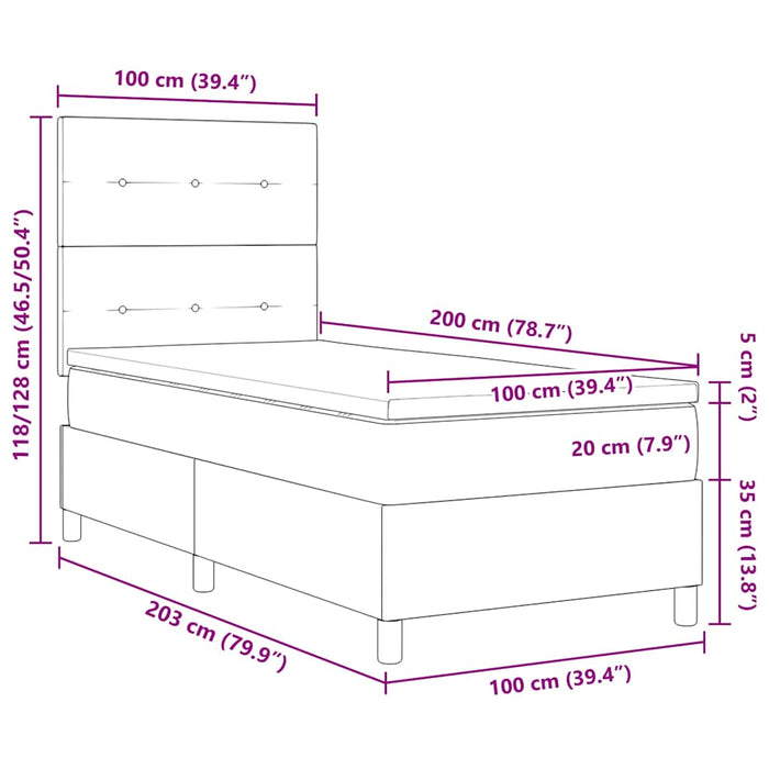 Pat cu arcuri cu saltea Gri deschis 100 x 200 cm țesătură - WALTI WALTI