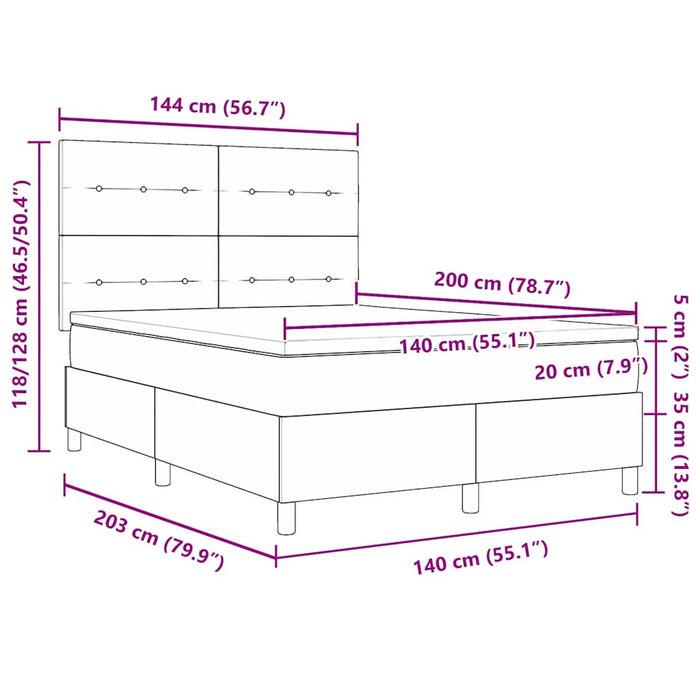 Pat cu arcuri cu saltea Gri deschis 140 x 200 cm țesătură - WALTI WALTI