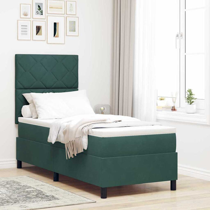 Pat cu arcuri cu headboard Verde închis 80 x 200 cm Catifea WALTI