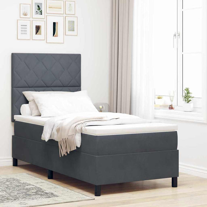 Pat cu arcuri cu headboard Gri închis 90 x 190 cm Catifea WALTI