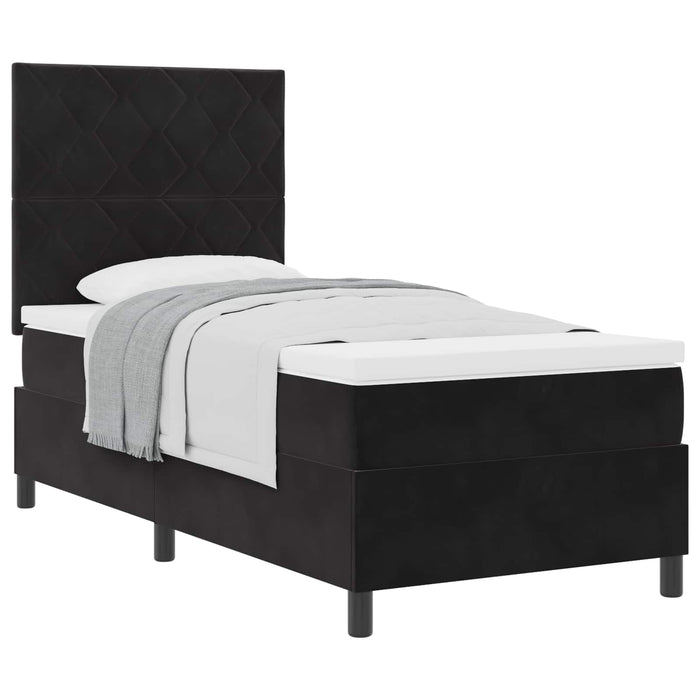 Pat cu arcuri cu headboard Negru 90 x 190 cm Catifea - WALTI WALTI