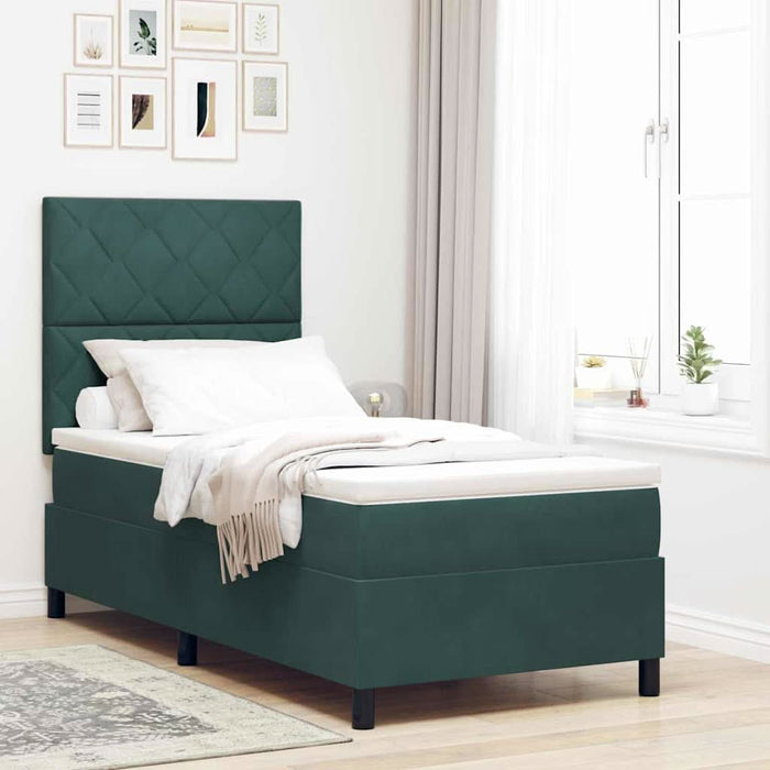 Pat cu arcuri cu headboard Verde închis 100 x 200 cm Catifea WALTI