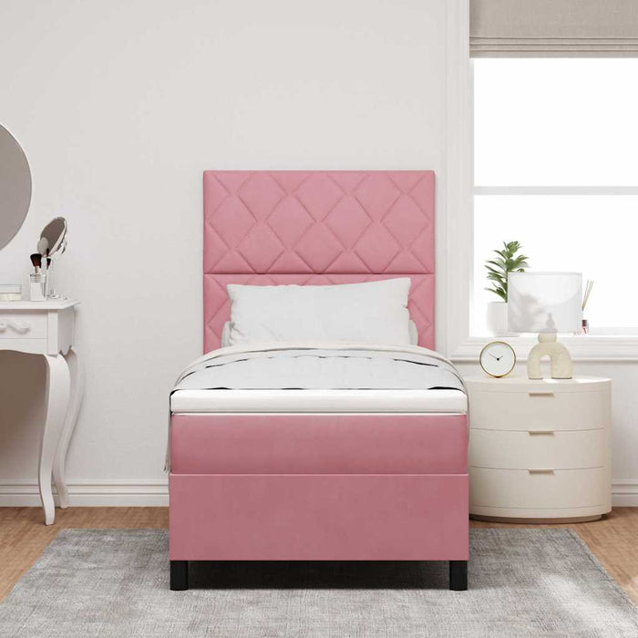 Pat cu arcuri cu headboard Roz 100 x 200 cm Catifea WALTI