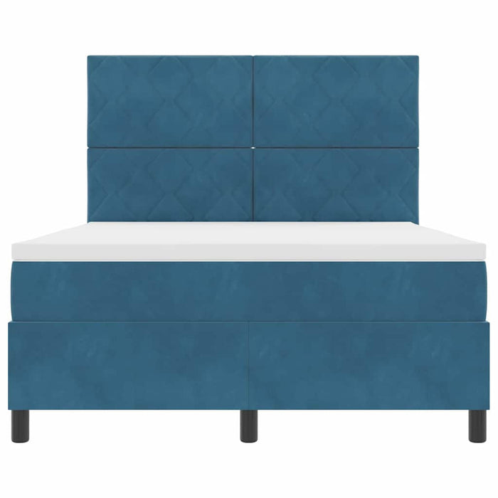 Pat cu arcuri cu headboard Albastru închis 140 x 190 cm Catifea WALTI