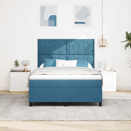 Pat cu arcuri cu headboard Albastru închis 160 x 200 cm Catifea - WALTI WALTI