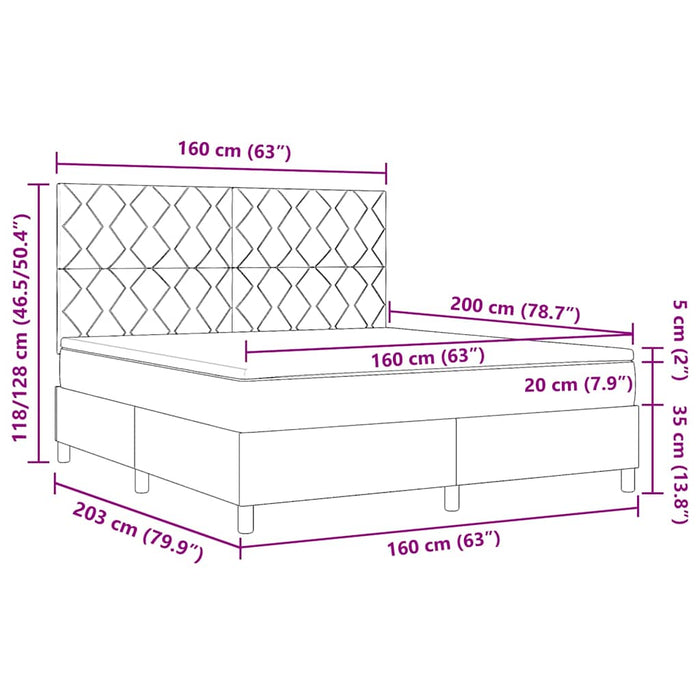 Pat cu arcuri cu headboard Albastru închis 160 x 200 cm Catifea WALTI