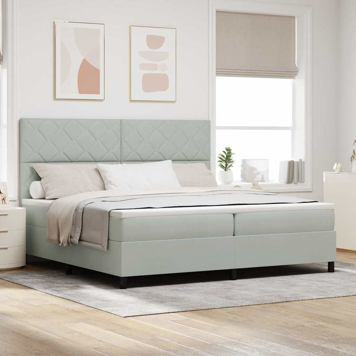 Pat cu arcuri cu headboard Gri deschis 200 x 200 cm Catifea WALTI