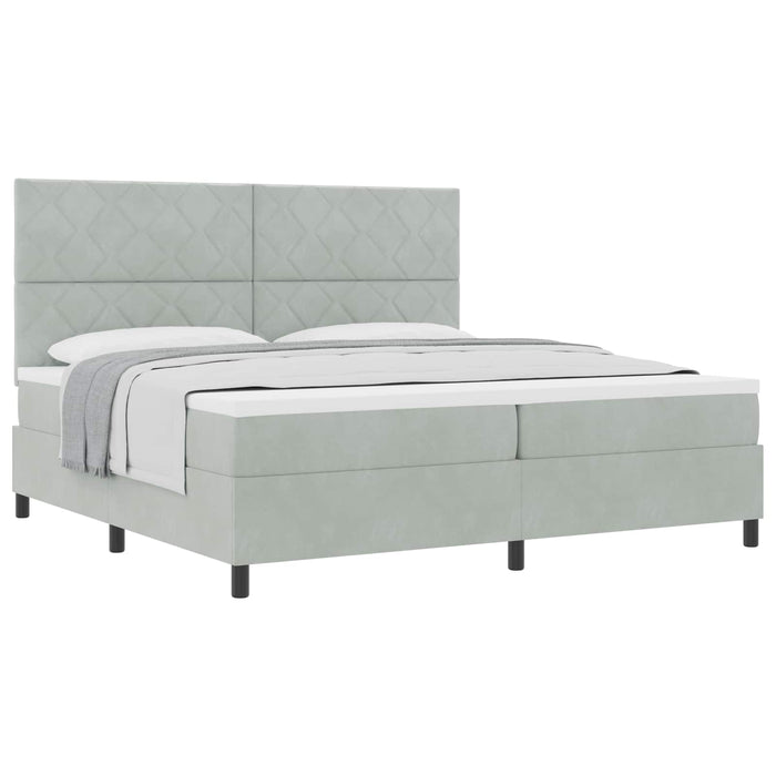 Pat cu arcuri cu headboard Gri deschis 200 x 200 cm Catifea WALTI