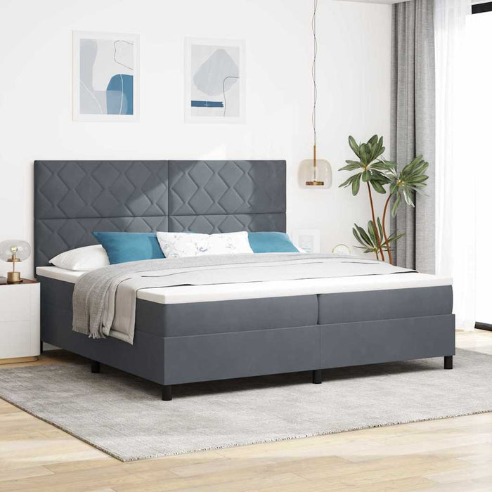 Pat cu arcuri cu headboard Gri închis 200 x 200 cm Catifea WALTI