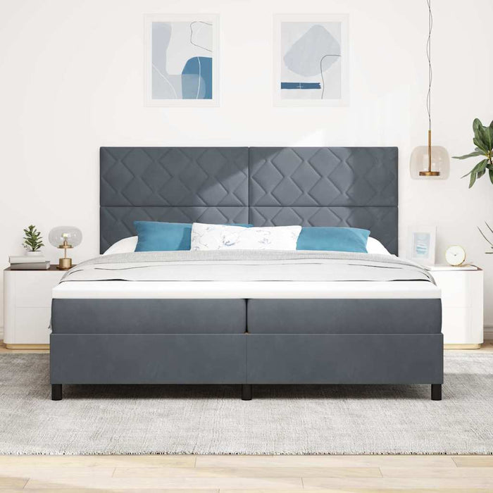 Pat cu arcuri cu headboard Gri închis 200 x 200 cm Catifea WALTI