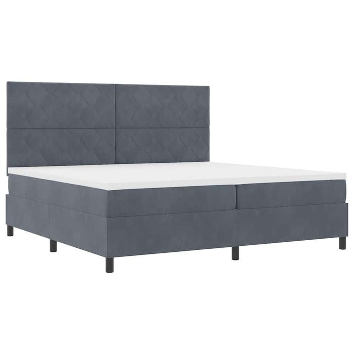 Pat cu arcuri cu headboard Gri închis 200 x 200 cm Catifea WALTI