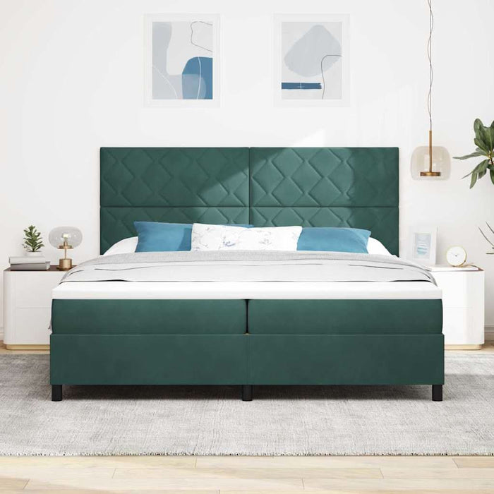 Pat cu arcuri cu headboard Verde închis 200 x 200 cm Catifea WALTI